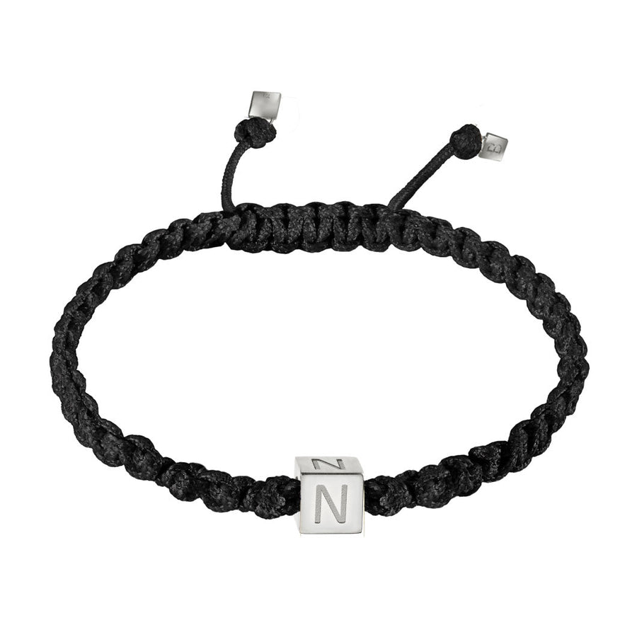 Black Initial Square Closure Braided Bracelet